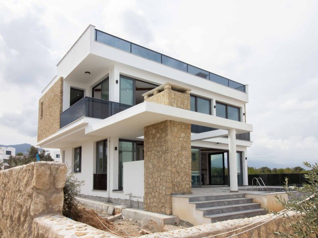 Luxury 3+1 Villa In Esentepe With Mountain and Sea View With Fireplace Private Roof Terrace and Pool Ready To Move In