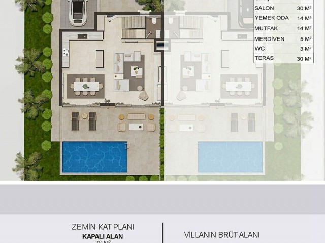 ویلا 3+1 دوبلکس نیمه مستقل در Yeniboğaziçi، فاماگوستا