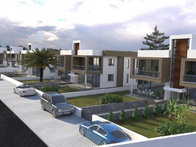 Kıbrıs Girne Alsancakta modern tasarım geniş teras ve bahçe kullanımı olan 2+1 daireler