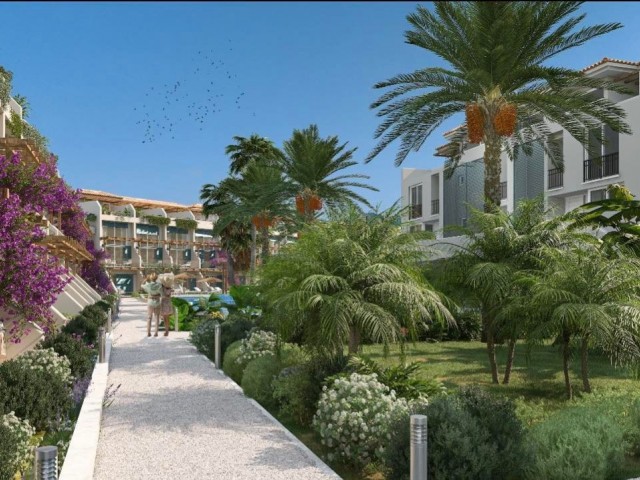 1+1 wunderschöne Garten- und Dachgeschosswohnungen am Meer in einem Elitekomplex in Kyrenia Esentepe, Zypern