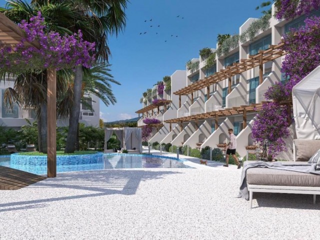 1+1 wunderschöne Garten- und Dachgeschosswohnungen am Meer in einem Elitekomplex in Kyrenia Esentepe, Zypern