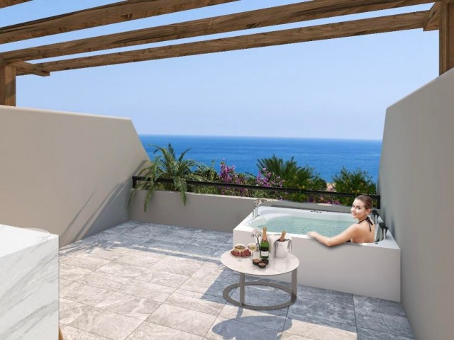 1+1 Gorgeous Garden and Top Floor Apartments by the Sea in an Elite Complex in Kyrenia Esentepe, Cyprus