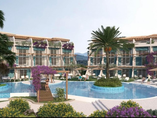 1+1 wunderschöne Garten- und Dachgeschosswohnungen am Meer in einem Elitekomplex in Kyrenia Esentepe, Zypern