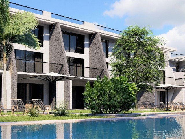 1+1-Wohnungen mit Gartenboden und Dachterrasse zum Verkauf auf dem Gelände in der Gegend von Iskele Long Beach auf Zypern