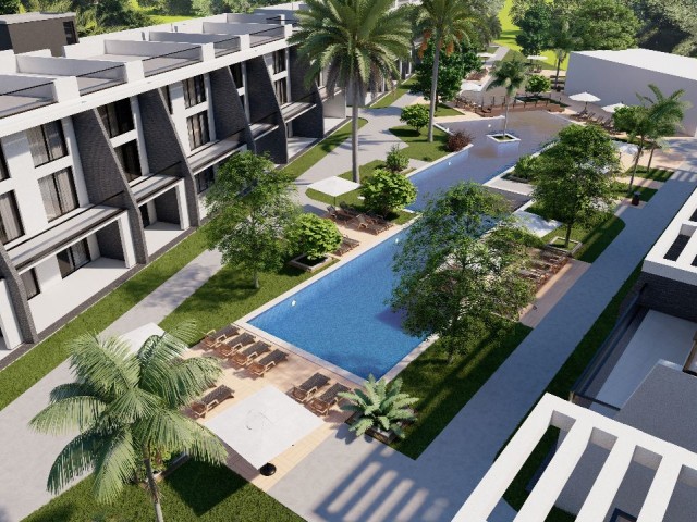 1+1-Wohnungen mit Gartenboden und Dachterrasse zum Verkauf auf dem Gelände in der Gegend von Iskele Long Beach auf Zypern