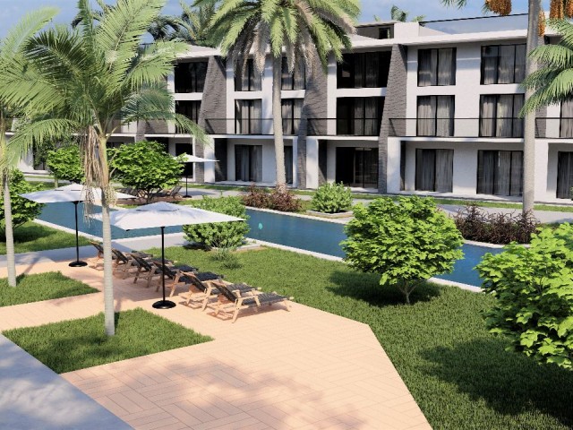 1+1 Flats With Garden Floor And Roof Terrace For Sale In The Site In The Cyprus Iskele Long Beach Area