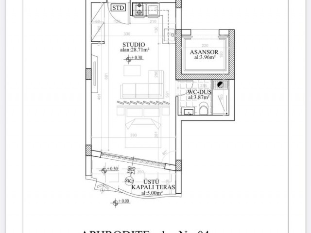 Studio in Zypern Iskele mit Mietgarantie und Haushaltsgeräten inklusive.1.2. Apartments mit einem Schlafzimmer