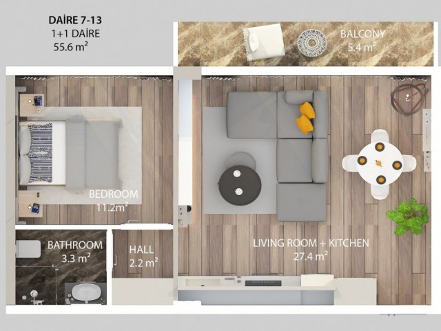 One bedroom flat for sale in Alsancak (Kyrenia district)