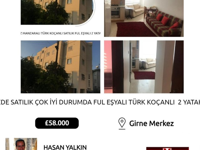 GİRNE MERKEZDE SATILIK ÇOK İYİ DURUMDA FUL EŞYALI TÜRK KOÇANLI  2 YATAK ODALI DAİRE.