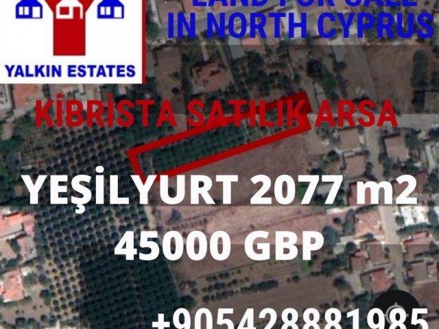 Land for sale 2077 m2 in Yeşilyurt,  5 min to Lefke University! Best Price 