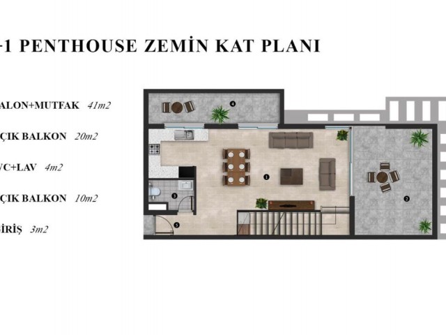 Girne’de satılık 2+1 tasarim penthouse ,Kasgar court bolgesinde