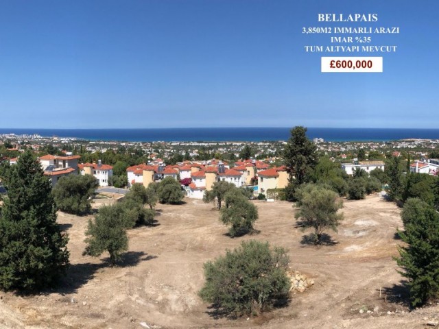 Bellapais’te Önü Kapanmaz Muhteşem Manzaralı satılık 2 800 m2 arsa + 450 m2 villa