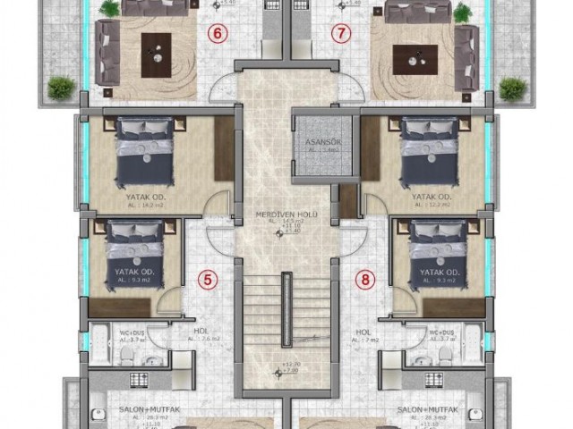 Girne Merkez’de satılık 2+1 daireler+ ve 2+1 penthouse