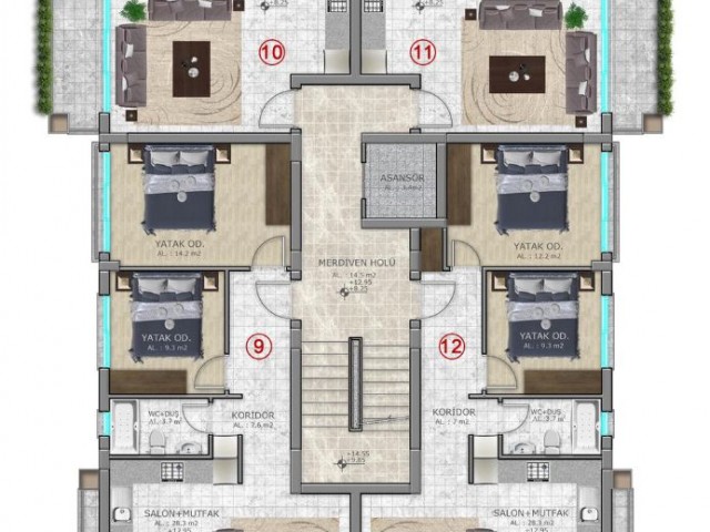 Girne Merkez’de satılık 2+1 daireler+ ve 2+1 penthouse