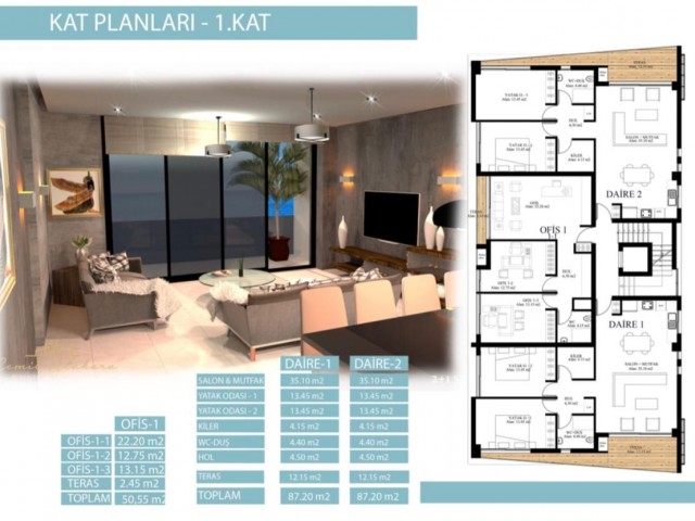 Luxury 2+1 apartments for sale in Kyrenia Center