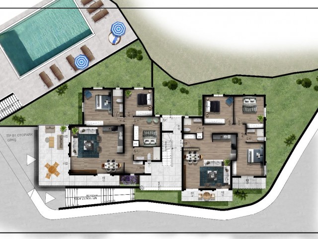 Luxury 3+1 Apartments with Modern Architecture for Sale in Catalkoy, Kyrenia Last 2 Units