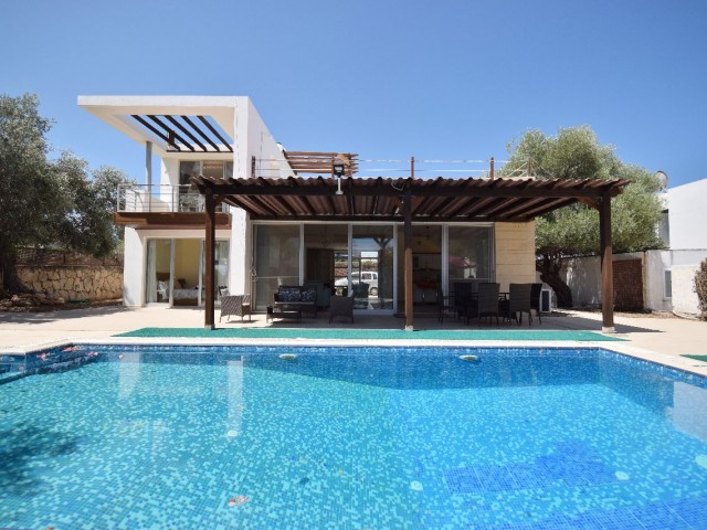 3+1 Detached Independent Villa with Sea View and Private Beach in Esentepe