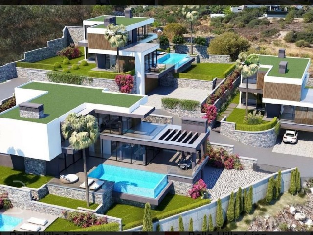 4+1 super-luxury villas with private garden and terrace , swimming pool and modern architecture for sale in Kyrenia Bellapais