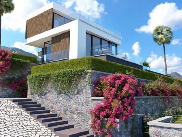 4+1 super-luxury villas with private garden and terrace , swimming pool and modern architecture for sale in Kyrenia Bellapais