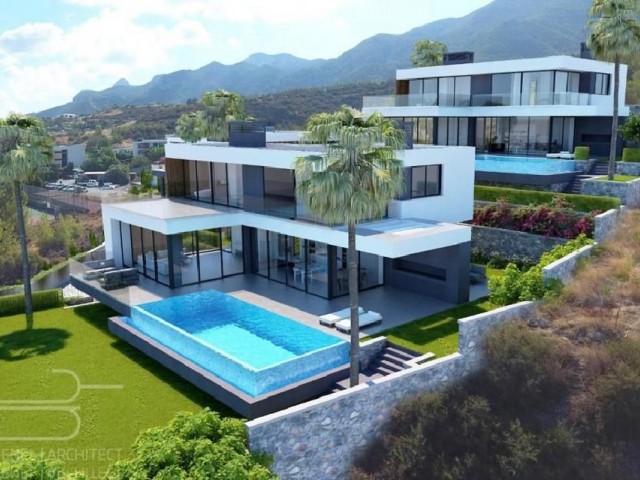 4+1 super-luxury villas with private garden and terrace , swimming pool and modern architecture for sale in Kyrenia Bellapais