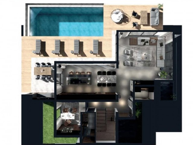 Girne Bellapais'te satılık özel bahçeli ve teraslı, yüzme havuzlu, modern mimarili 4+1 süper lüks villalar