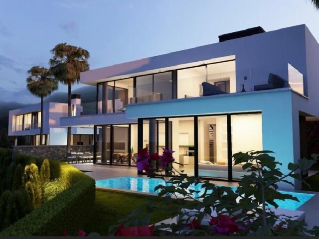 4+1 super-luxury villas with private garden and terrace , swimming pool and modern architecture for sale in Kyrenia Bellapais