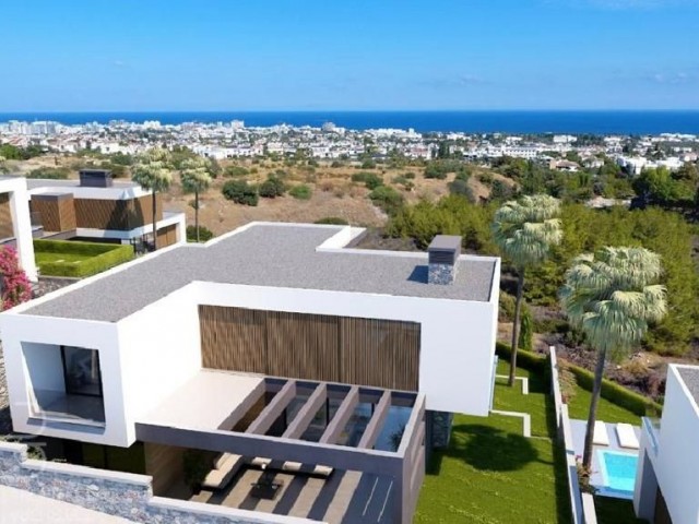 4+1 super-luxury villas with private garden and terrace , swimming pool and modern architecture for sale in Kyrenia Bellapais