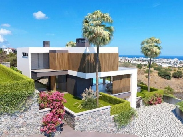 4+1 super-luxury villas with private garden and terrace , swimming pool and modern architecture for sale in Kyrenia Bellapais