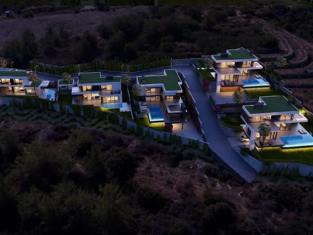 4+1 super-luxury villas with private garden and terrace , swimming pool and modern architecture for sale in Kyrenia Bellapais