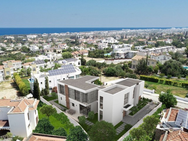 Freistehende, äußerst luxuriöse 5+2-Horizontal-Architekturvilla mit vollem Meerblick zum Verkauf in Bellapais, Kyrenia