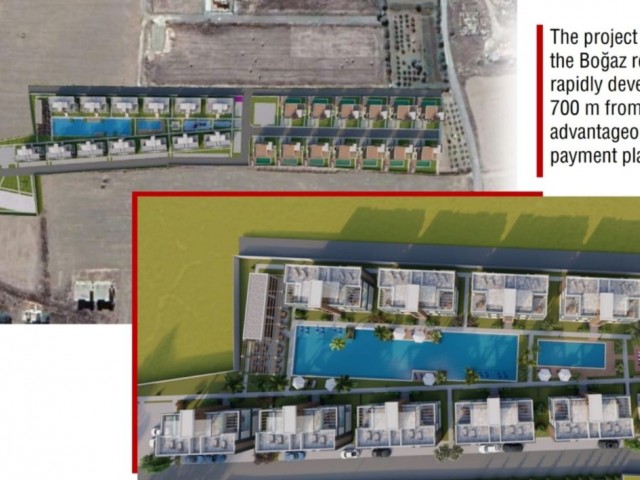 1+1, 2+1 LUXURY FLATS AND 3+1 VILLAS FROM THE PROJECT FOR SALE IN İSKELE / BOĞAZ