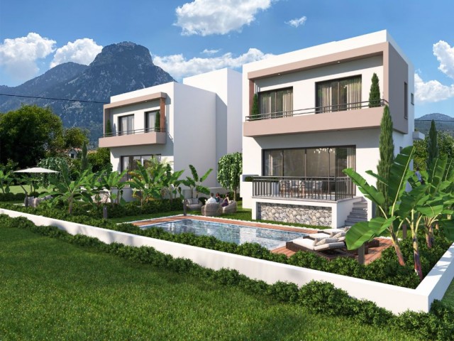 Modernes Design, 500 Meter vom Meer entfernt, Gelegenheit 3+1 Villa zum Verkauf in Karşıyaka, Kyrenia mit Meer- und Bergblick