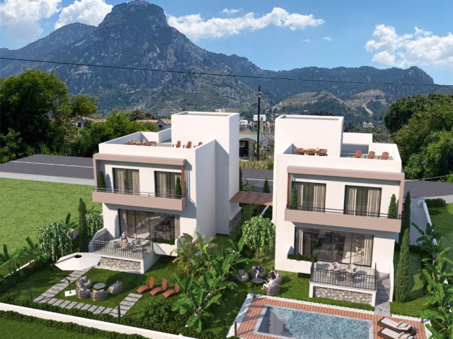 Modern Design 500 Meters to the Sea Opportunity 3+1 Villa for Sale in Karşıyaka, Kyrenia with Sea and Mountain Views
