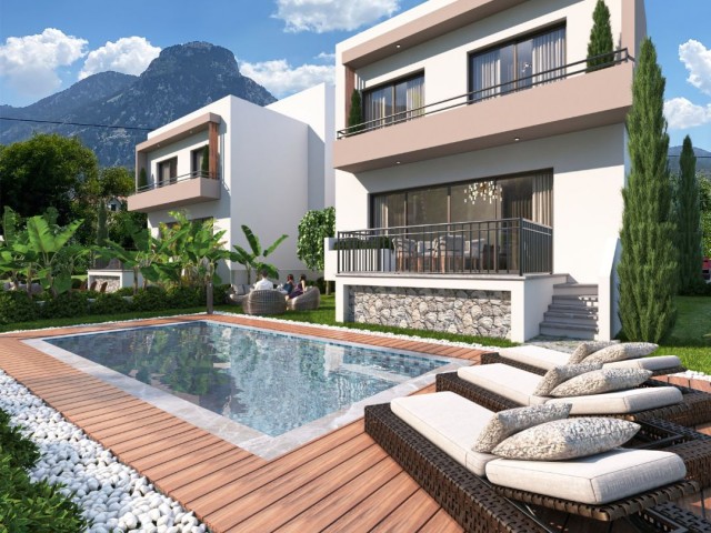 Modernes Design, 500 Meter vom Meer entfernt, Gelegenheit 3+1 Villa zum Verkauf in Karşıyaka, Kyrenia mit Meer- und Bergblick