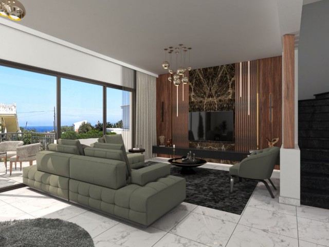 Modern Design 500 Meters to the Sea Opportunity 3+1 Villa for Sale in Karşıyaka, Kyrenia with Sea and Mountain Views