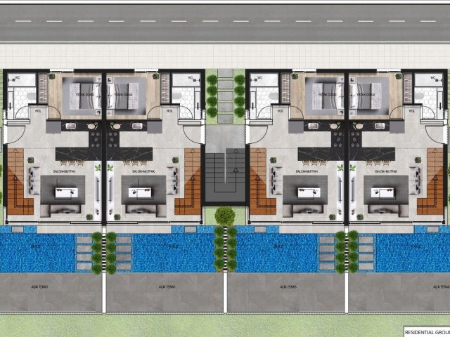 آپارتمان 1+1 و 2+1 با استخر خصوصی و باغ بالایی در ISKELE