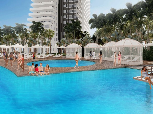 KIBRIS İSKELE LONG BEACH BÖLGESİNDE 5 YILDIZLI OTEL VE CASİNOLU PROJEDE SATILIK 2+1 DAİRE