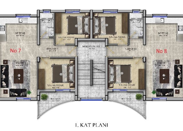 ALSANCAK MELIS SITE 3+1 APARTMENT WITH MOUNTAIN AND SEA VIEWS ** 