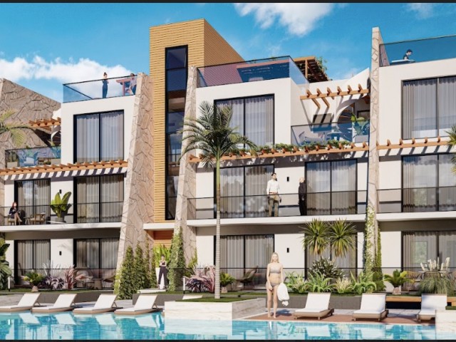 2+1 Loft-Teras Duplex Apartments in Iskele Bahceler in a Complex with Pool