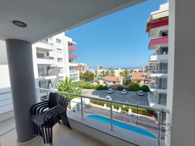 3+1 furnished luxury flat for rent in a secure complex with a communal pool in the center of Kyrenia