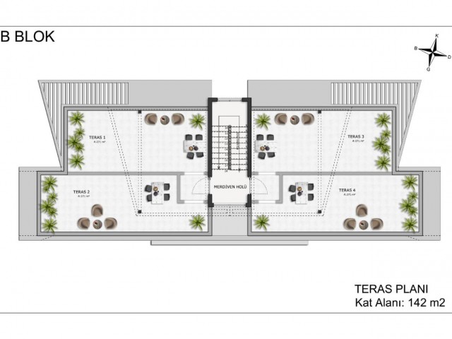 Girne Alsancak'ta 2+1 Çatı Teraslı Daire