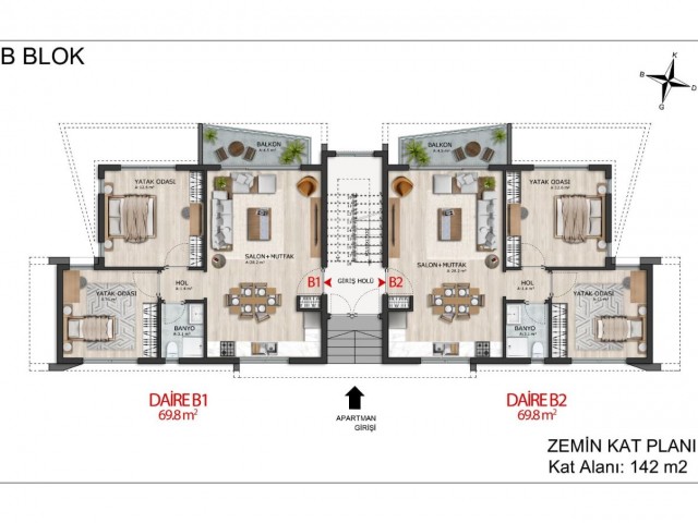 Girne Alsancak'ta 2+1 Çatı Teraslı Daire