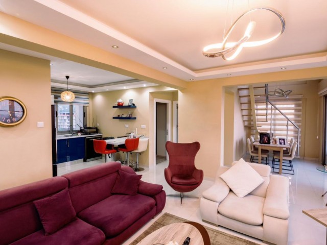 Fully Furnished 3+1 Duplex Penthouse with Magnificent View for Sale in Karakum, Kyrenia