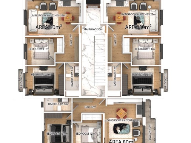 2+1 and 3+1 Housing Project with Pool in Kyrenia Lapta Region