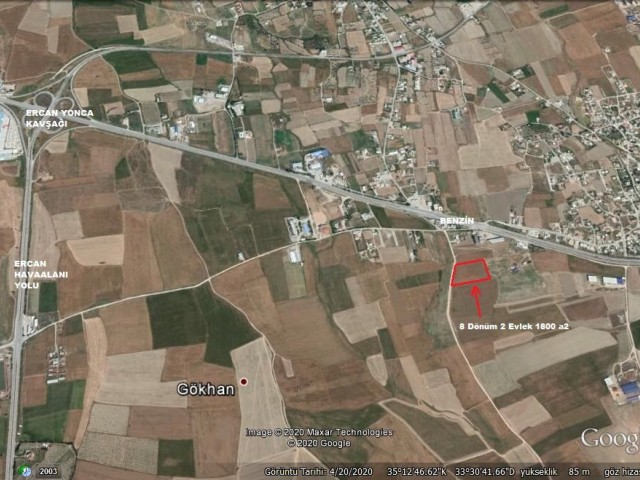 Land for sale in Nicosia Cihangirde 8 acres 2 houses 1800a2, decare 20.000 stg ** 