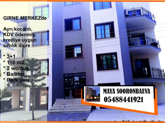 Girne merkezde geniş 3+1 satılık daire