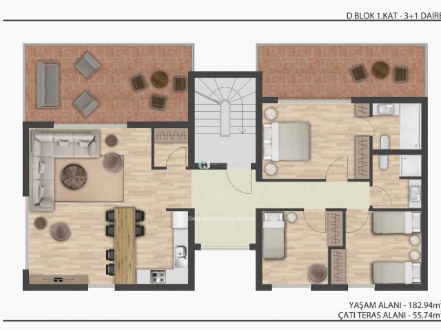 3+1 penthouse, özel çatı terası, ortak havuz, lüks site