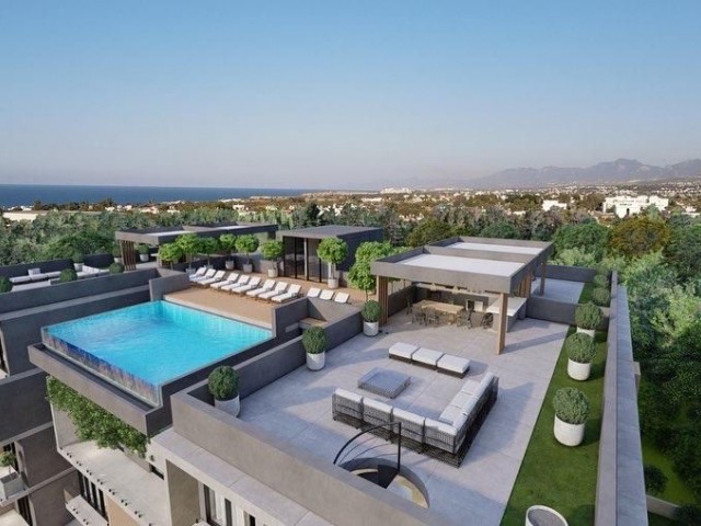 Bellapais in Kyrenia, gemeinschaftlicher TERRASSE-Pool und privater Garten, Maisonette-Wohnung, Duplex-Penthouse, Büro und Geschäfte...