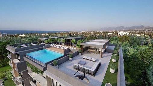 Bellapais in Kyrenia, communal TERRACE pool and private garden, duplex flat, duplex penthouse, office and shops...