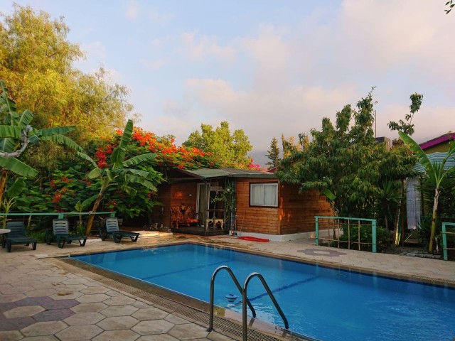 4+1 Stone Cypriot Gouse with saouna,2000m2 garden ,pool and guest detach house...Yeşiltepe area. NO tax require.